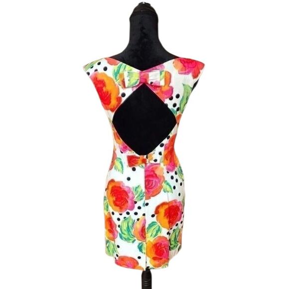Geary Roark Vintage 6P Sleeveless Floral Rose Polka Dot Open Back Bow Dress - Picture 5 of 7